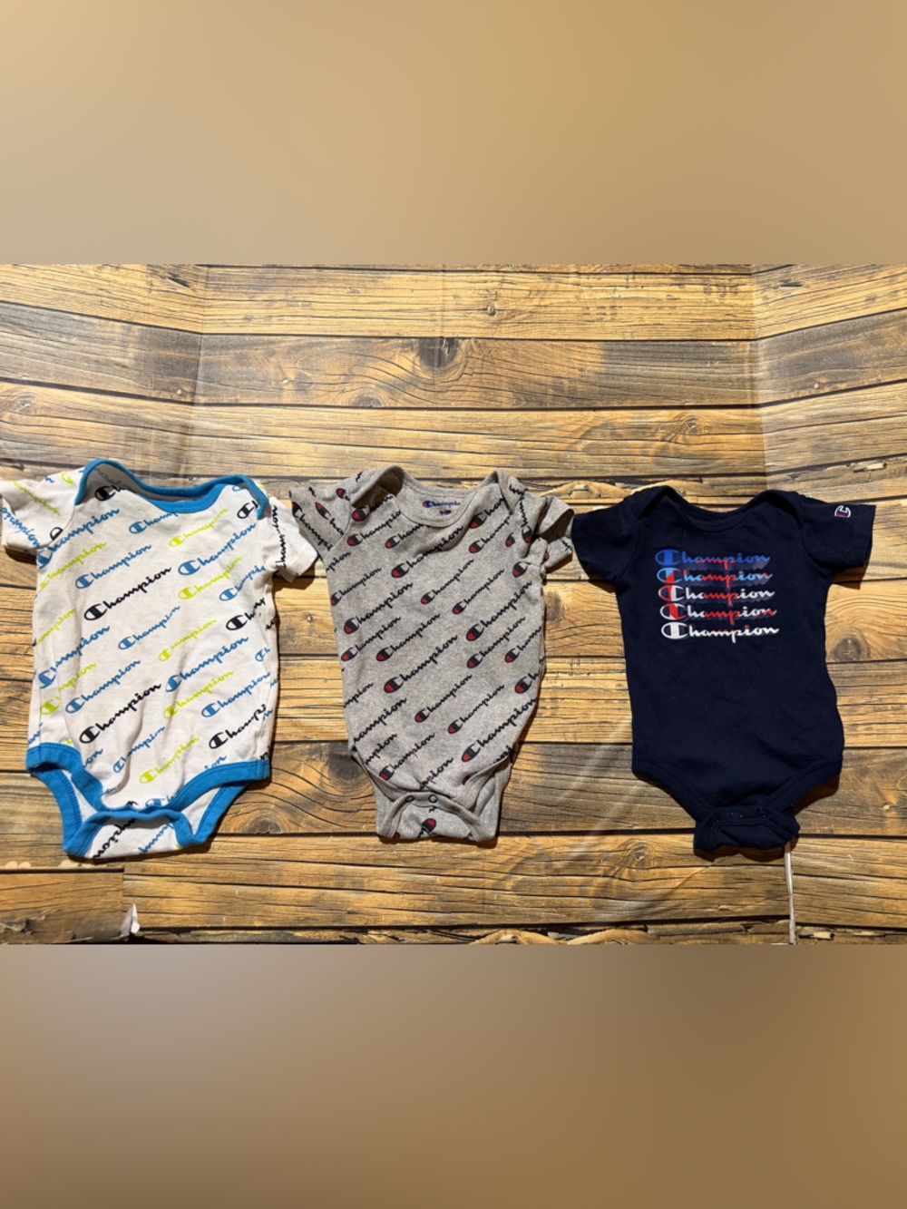Champion Kids One-Piece Bodysuit Trio in Navy, Gray, White with Blue Trim